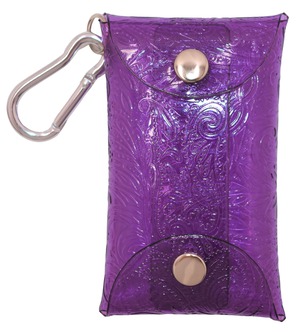 エンボス (ペイズリー柄) クリアケース 小物 透明 持ち運び (ラベンダー) カラビナ付 ポーチ 工房 手作り 日本製 エコパッケージ MX-0025-213