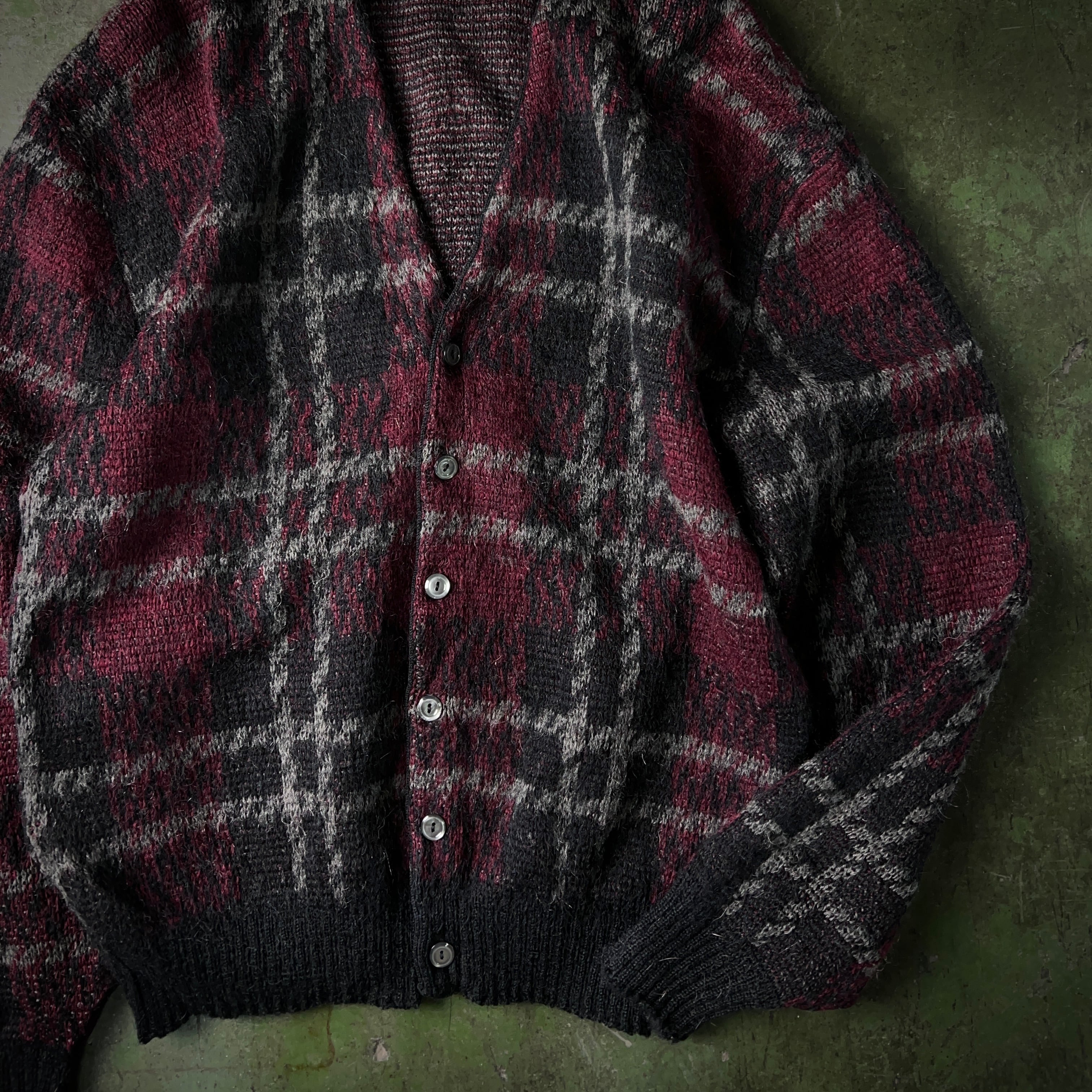 60's Wool×Mohair Knit Cardigan Plaid SIZE L 60年代 ウール×モヘア チェック モヘアニットカーディガン  セーター【1000A943】【送料無料】