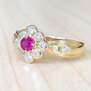 ✨ビルマ産✨非加熱❣️ルビー！ダイヤ ダイヤモンド K18 18金 リング 指輪