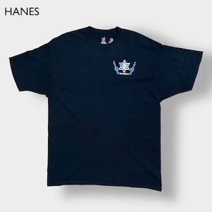 【HANES】JPFO ワンポイント ロゴ プリント Tシャツ 3XL ビッグシルエット バックプリント ヘインズ 銃 黒 半袖 us古着