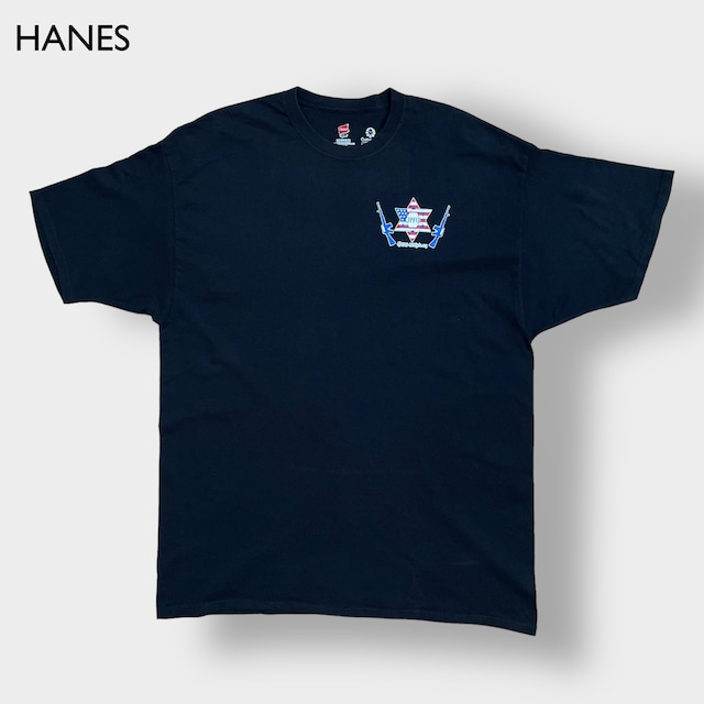 【HANES】JPFO ワンポイント ロゴ プリント Tシャツ 3XL ビッグシルエット バックプリント ヘインズ 銃 黒 半袖 us古着