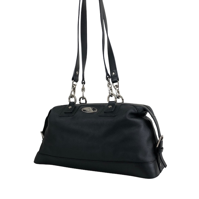 CELINE セリーヌ ショルダーバッグ ブラック シルバー ブラゾン レザー vintage ヴィンテージ オールド ftjas7