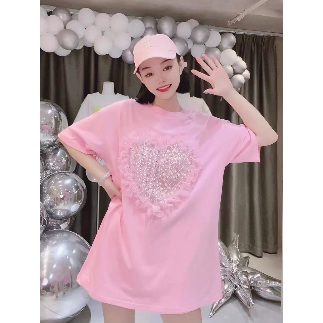 トップス 水色 黄色 Tシャツ デコレーション ラインストーン ブラウス 