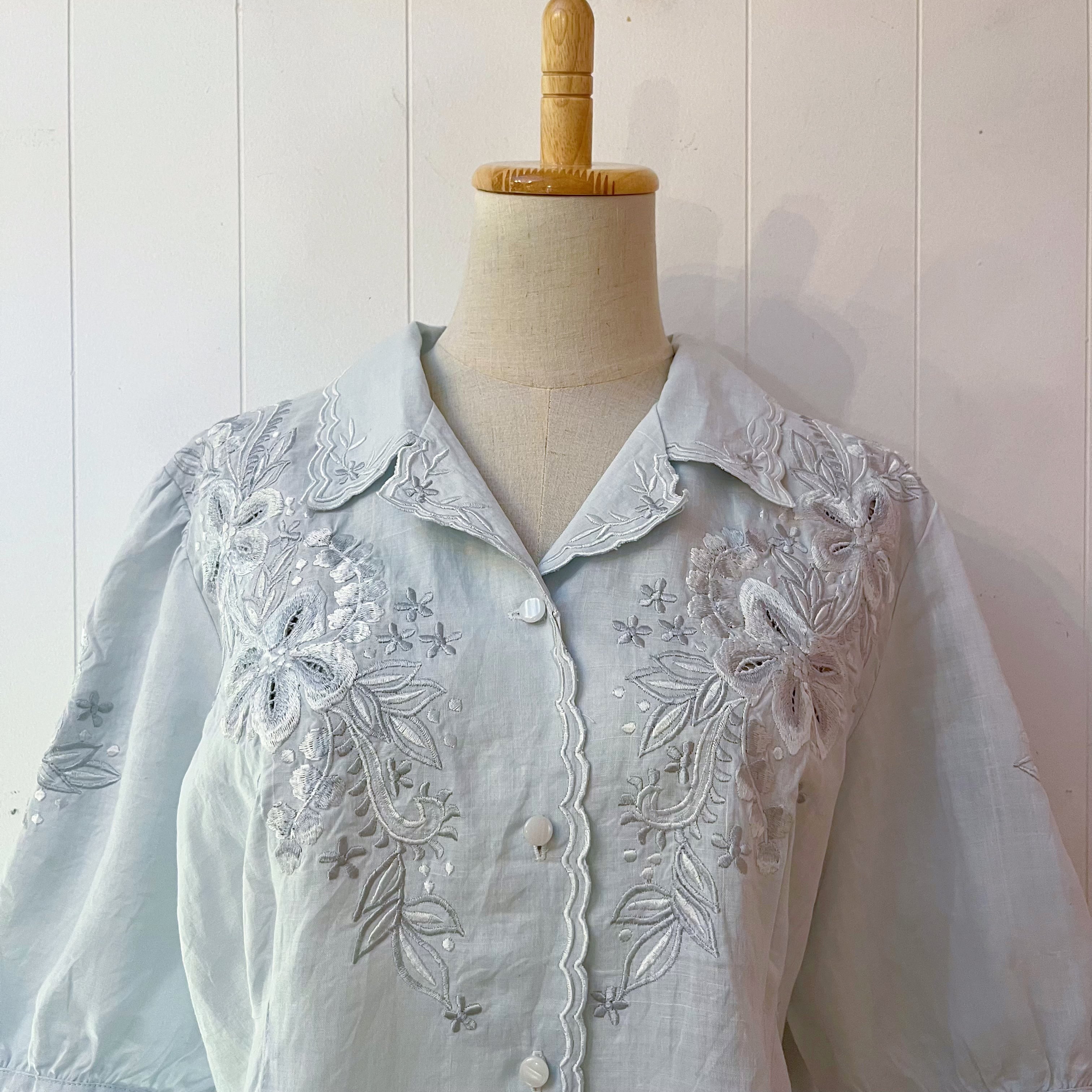 light blue flower embroidery blouse
