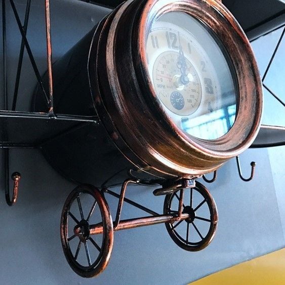 掛け時計 飛行機 アメリカンレトロ お洒落 ブロンズ イエロー ゴールド