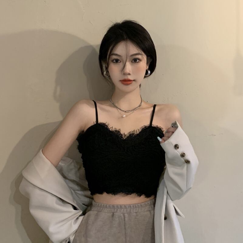 スリムレースサマーノースリーブトップス 夏物 試着室93677553270