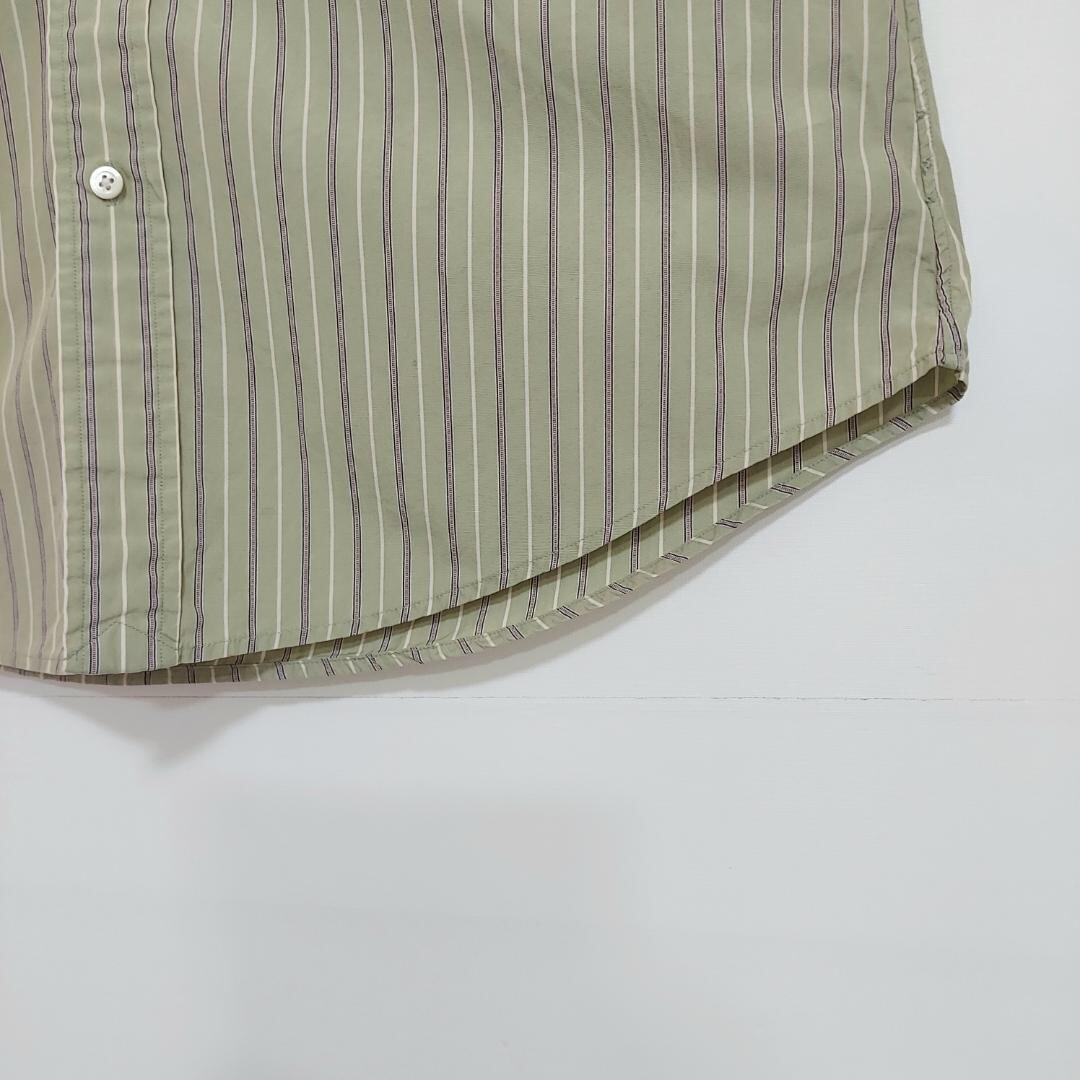 90s ラルフローレン ストライプシャツ 刺繍ポニー M グリーン 緑 紫 白
