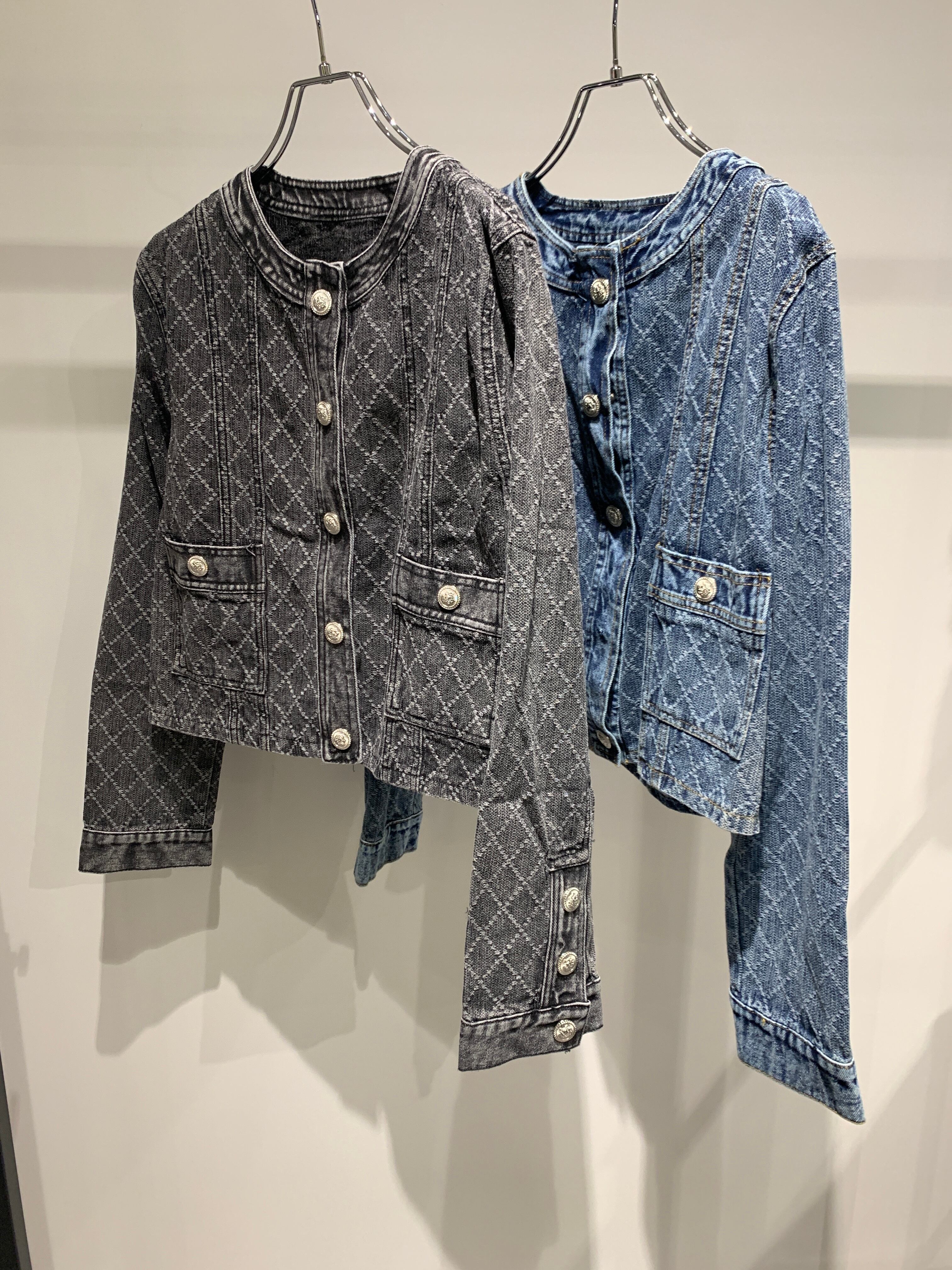 denim no collar compact jacket