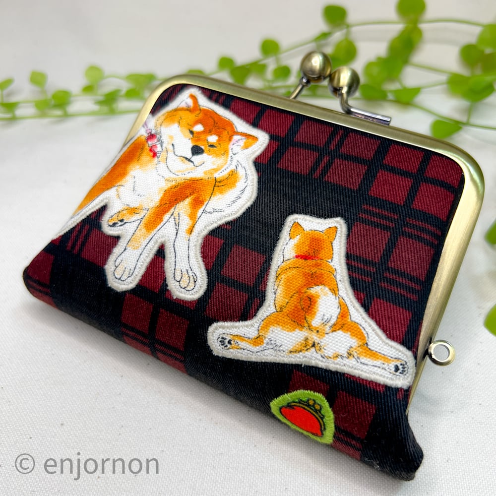 ほどよいお財布 柴犬のわんだふぉー♡チェックレッド2 | がま口【 のん