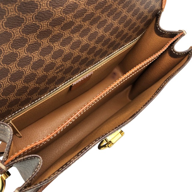 CELINE セリーヌ マカダム ショルダーバッグ ブラウン ガンチーニ PVCレザー vintage ヴィンテージ オールド dtdg28