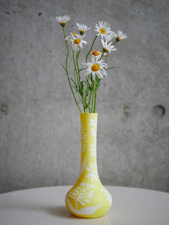 flower vase M creamyellow*white