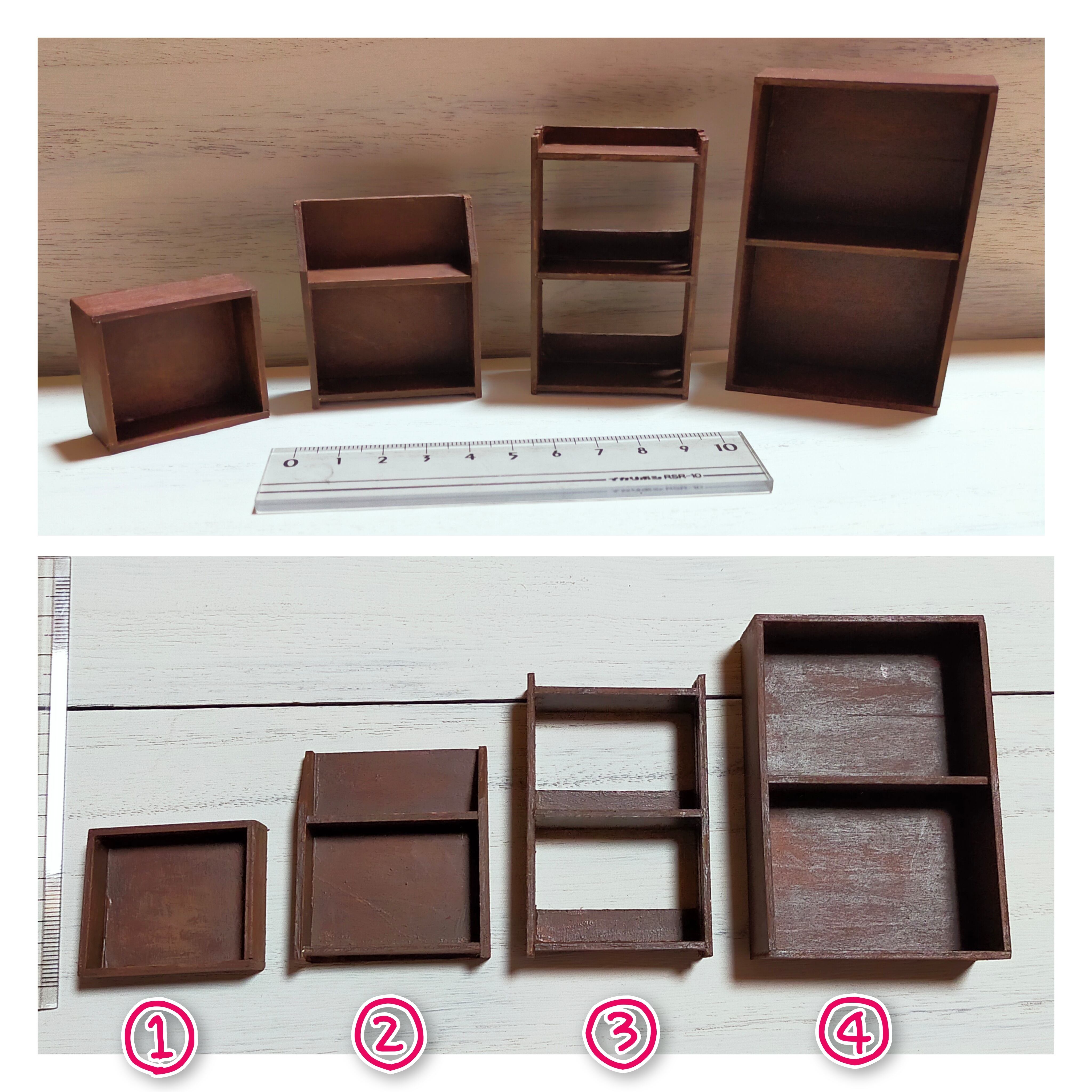 ミニチュア 木製棚・箱 ① 焦茶色 | ハンドメイド雑貨・自然素材のお店
