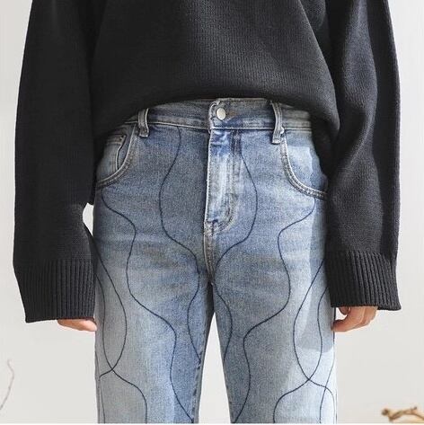 全1色 デニム パンツ ストレート カジュアル 柄 おしゃれ