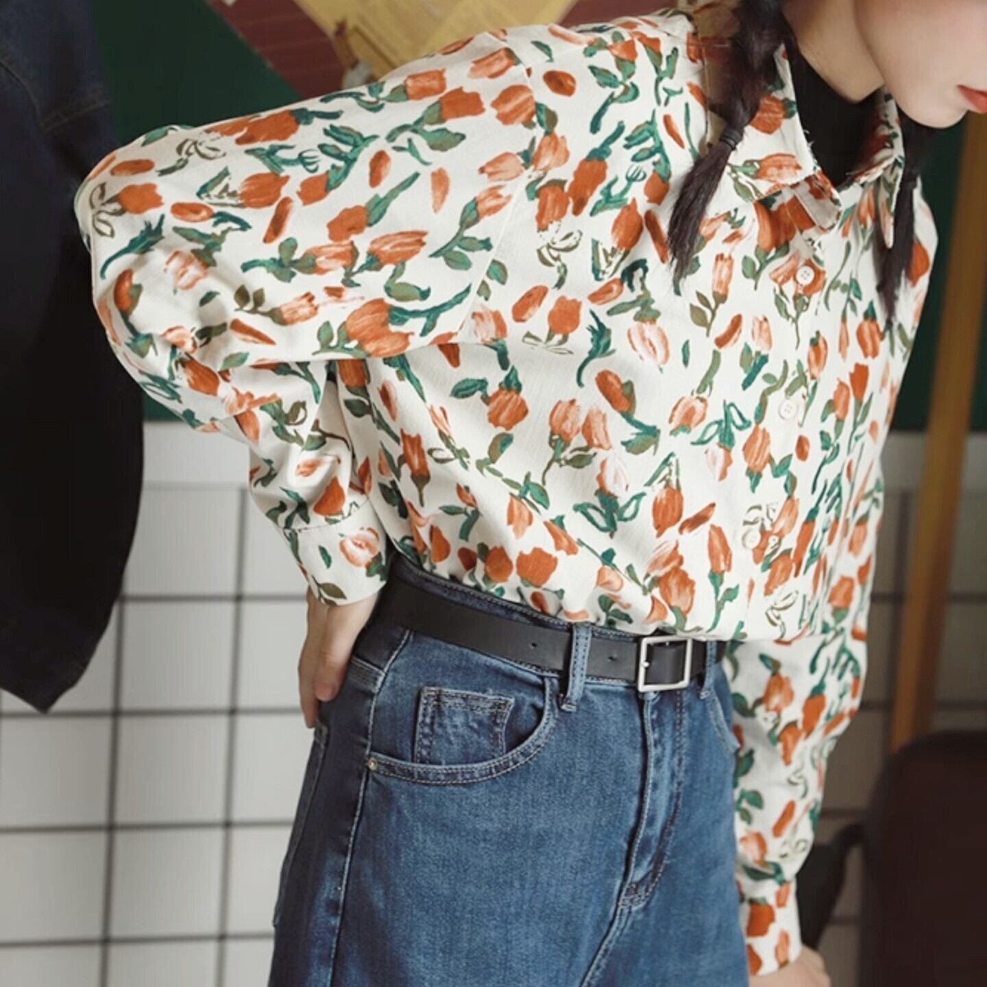 花柄ロングスリーブシャツ 00079