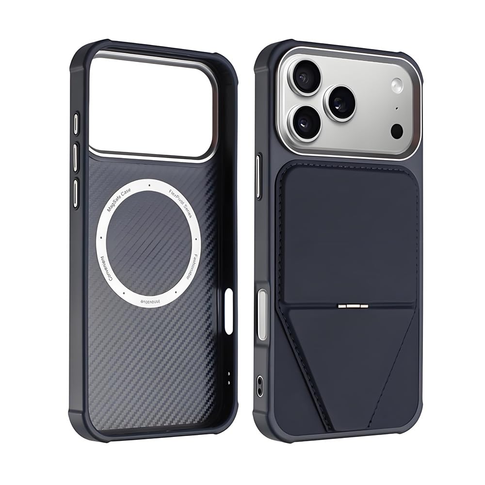 iPhone 17 / 18 Pro 用 ケース 充電+スタンド 同時使用 Magsafe対応 スタンド機能 アイフォン18pro カバー レザー ワイヤレス充電対応 SUGOIDAN 携帯ケース 薄型 カメラレンズ保護 マグネット内蔵 柔軟フレーム アイホン17 / 18プロ 革(ブルー)