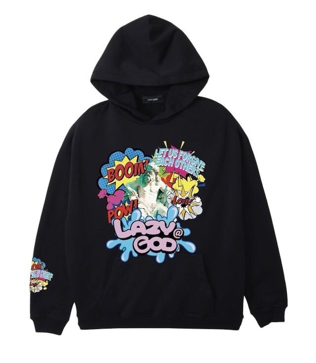 LAZY GOD BLACK '' POP GOD '' OVER SIZE HOODIE