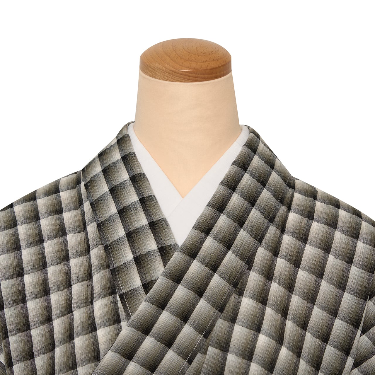 杉山織物（杉久） 小千谷ちぢみ 麻 暈し格子模様 単衣着物【未着用品