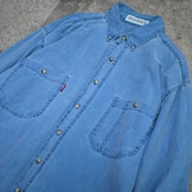 fade blue double pocket plain weave cotton shirt