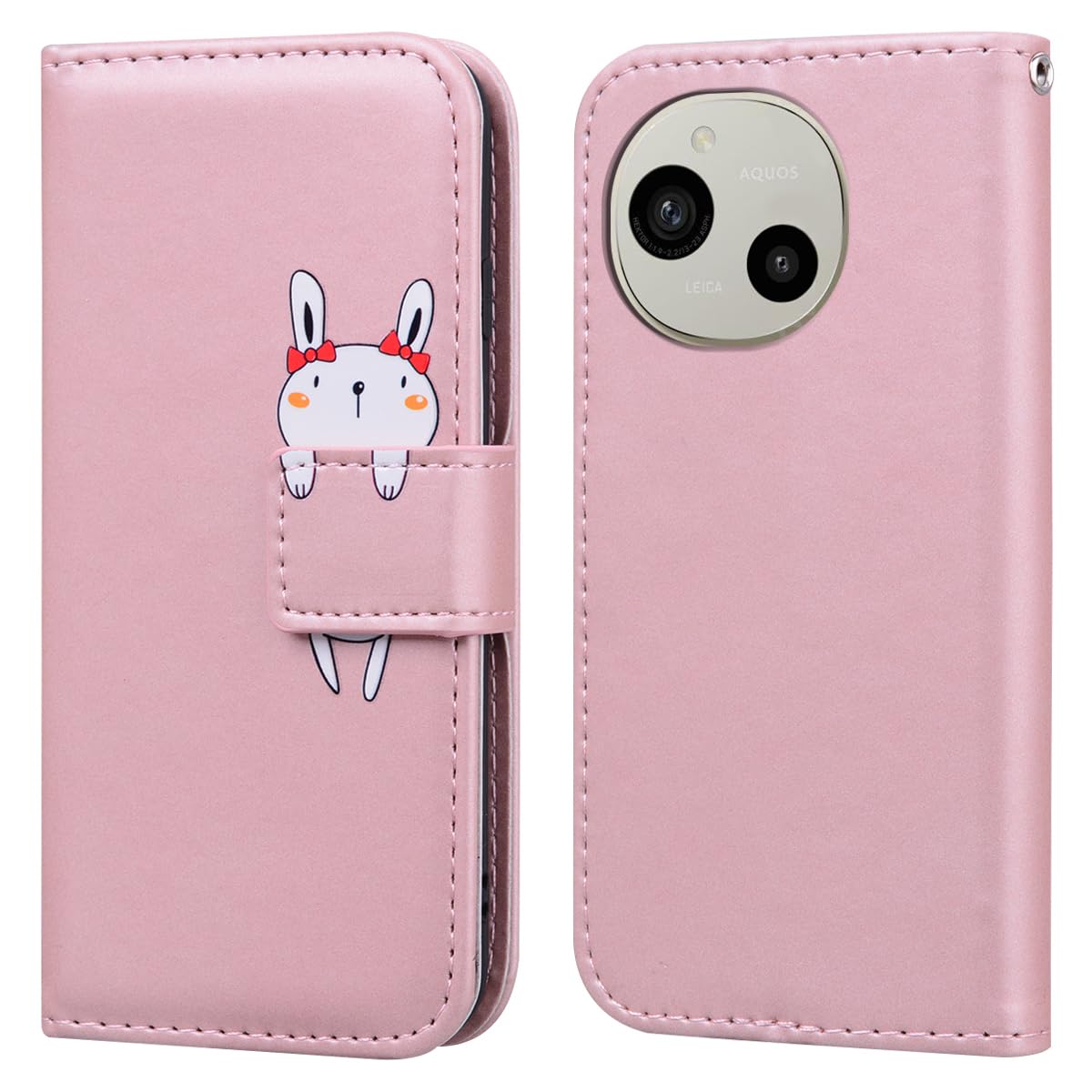 TEDTIKJT 適用AQUOS R10/R9 ケース 手帳型 財布型 アクオスR10 スマホケース 可愛い携帯カバー ピンクのバニー