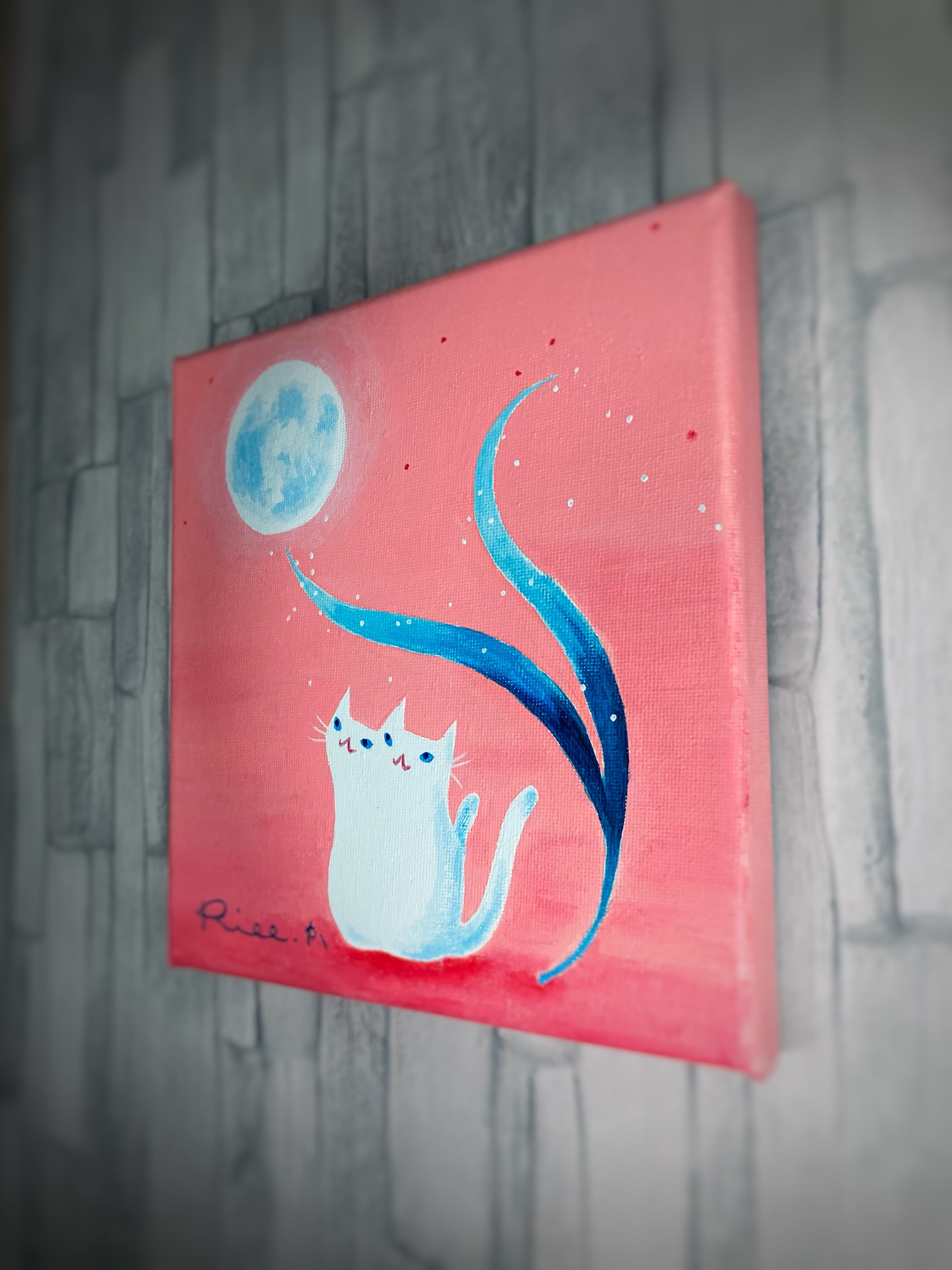 桃色の夜/原画 キャンバス アート 絵画 イラスト 猫 | Riee .か 桃色の夜/原画 キャンバス アート 絵画 イラスト 猫 | Riee .か