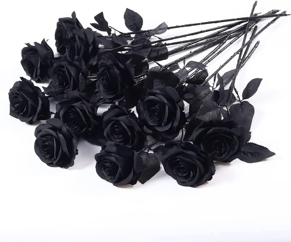 【数量限り】バラ 造花 9本セット 一輪 花束 黒薔薇 黒ローズ 枯れない 暗黒 シルクフラワー ハロウィン パーティー ホーム ウェディング テーブルデコレーション 撮影用 小道具 お祝い プレゼント