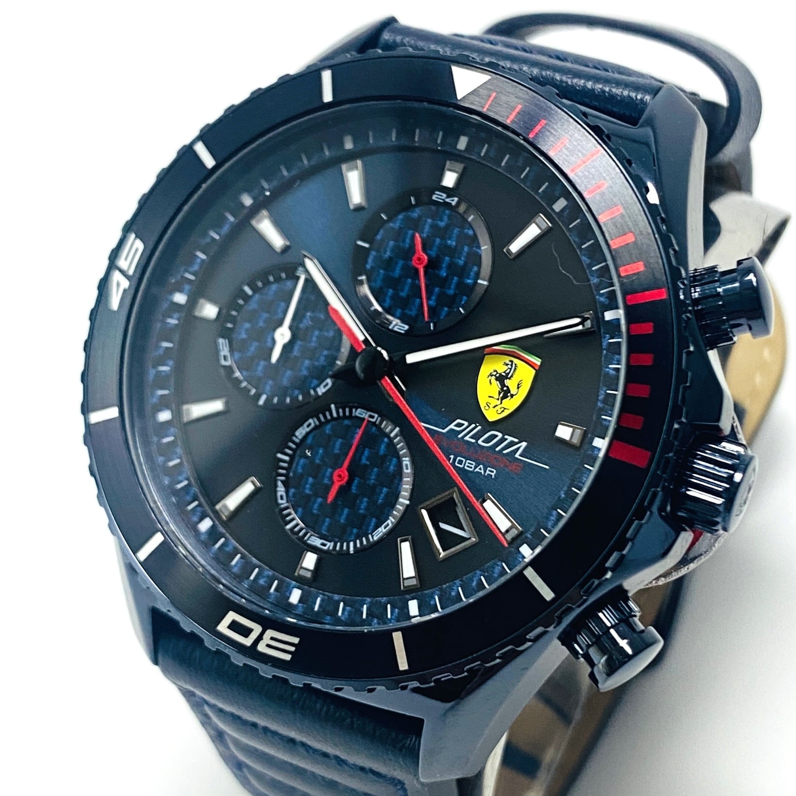 高級時計 フェラーリ】Ferrari オフィシャル クロノグラフ 黒 赤 