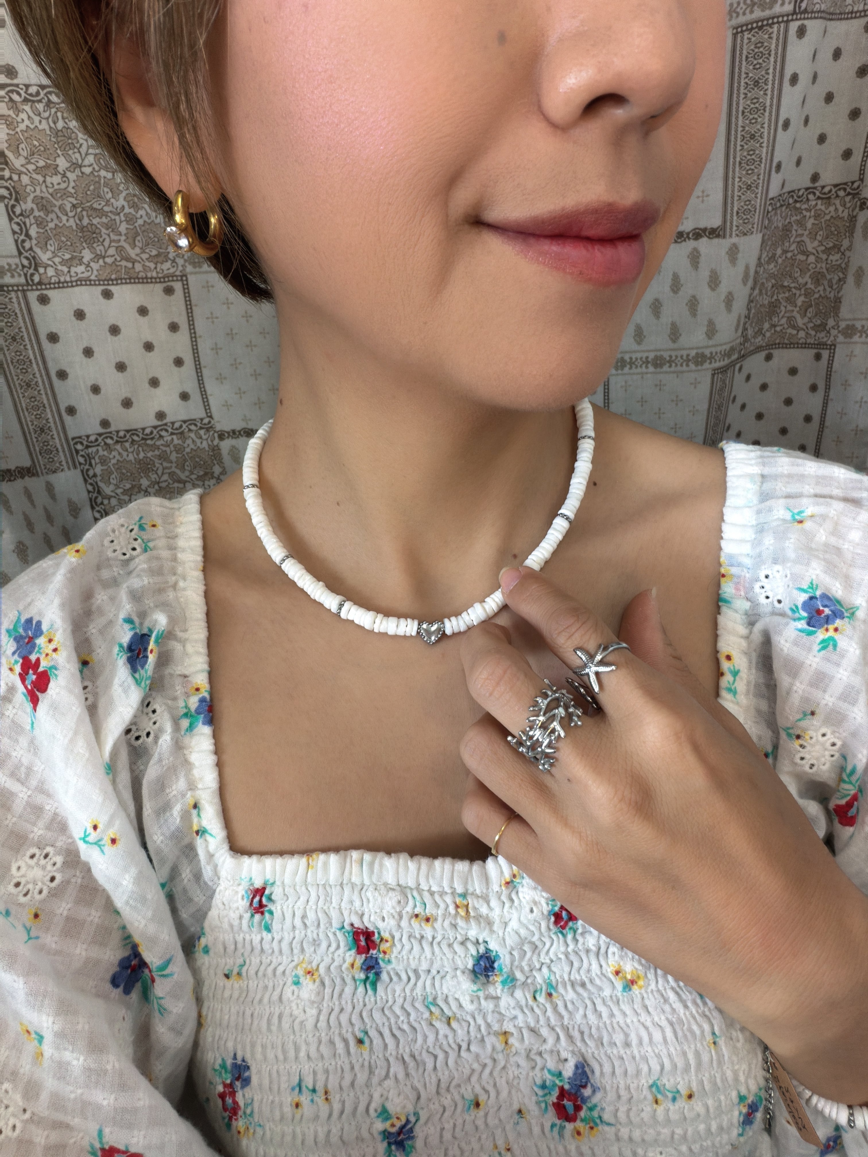 ホワイトシェルハートネックレス silver | gypsy8
