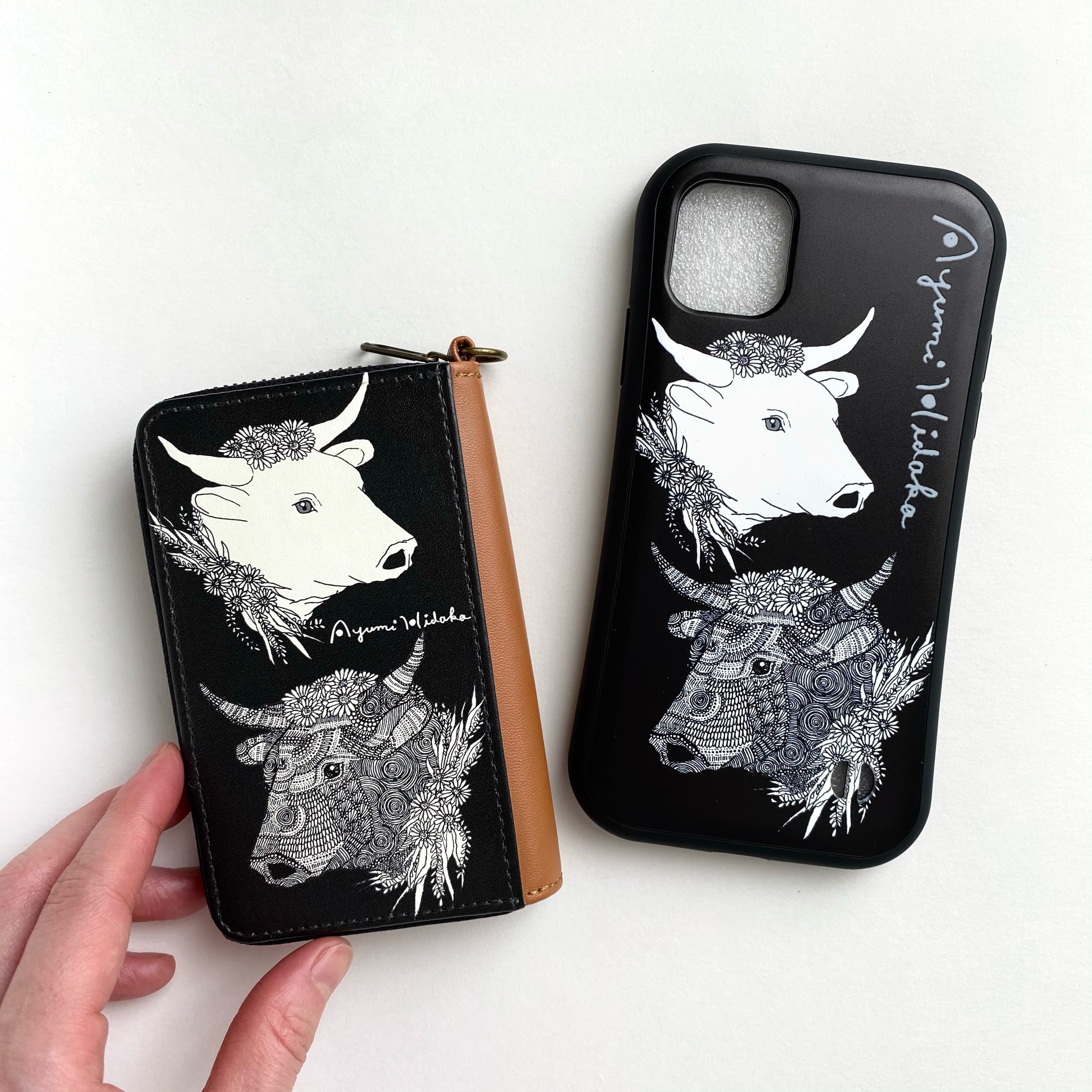 花と牛のスマホケース【耐衝撃グリップケース】iPhone対応 | 日高