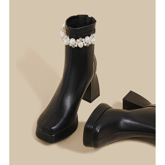 pearl decorated platform short boots m0149