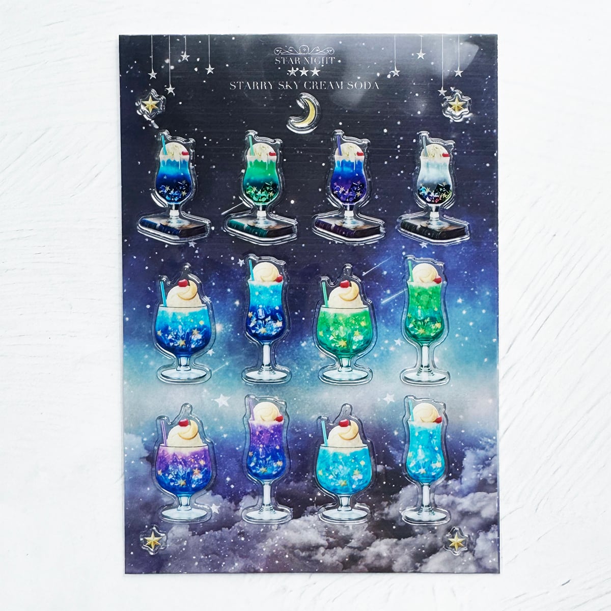 ぷっくりシートシール】星空と鉱物のクリームソーダ標本 | ステッカー