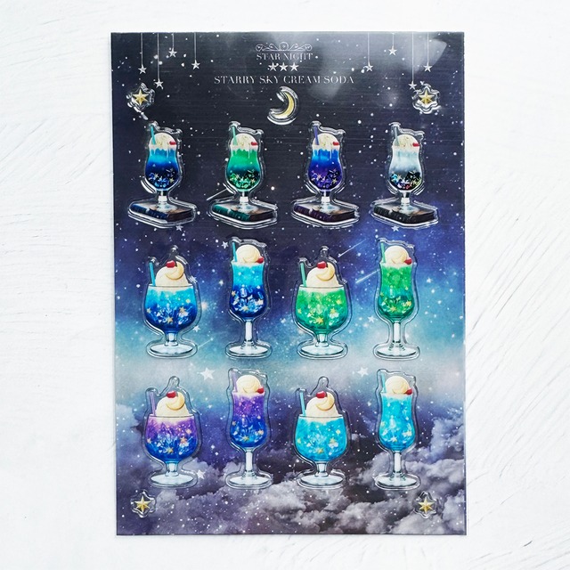 【ぷっくりシートシール】星空と鉱物のクリームソーダ標本 | ステッカー