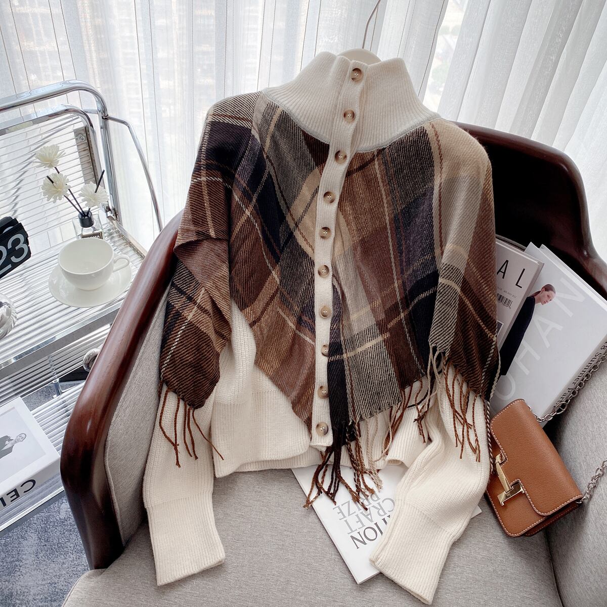 フェイクストールハイネックカーディガン 22419