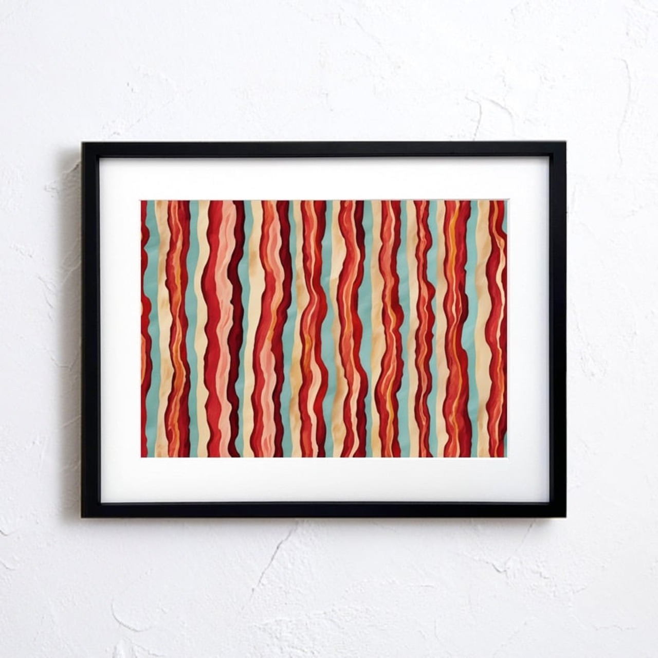 bacon stripes｜ベーコンを抽象ストライプで描くポップアートポスター｜食のユーモアと色彩を楽しむ個性的インテリア｜キッチンにも映える現代アートA2ポスター