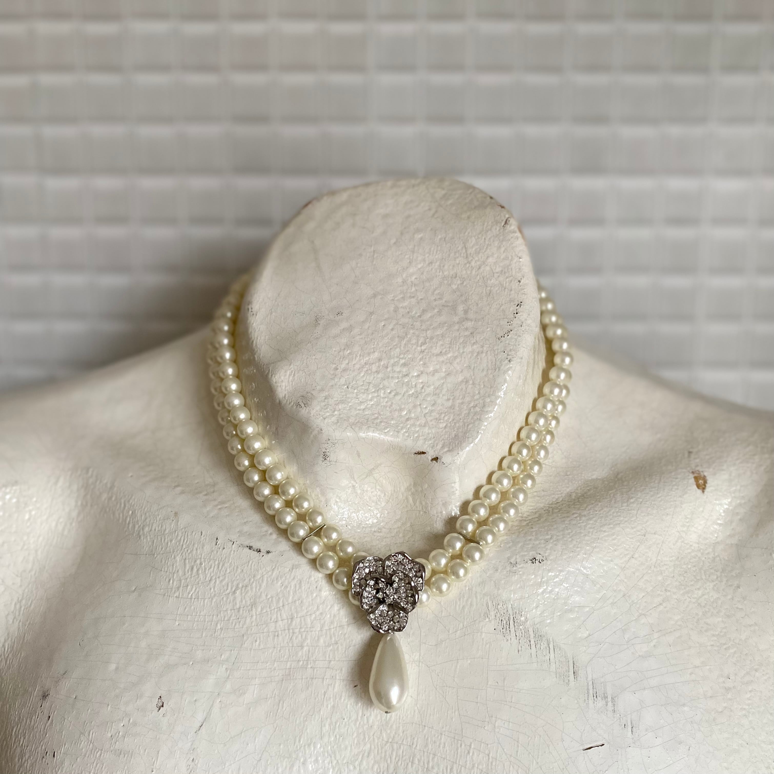 Used retro flower bijou pearl necklace レトロ ヴィンテージ ...