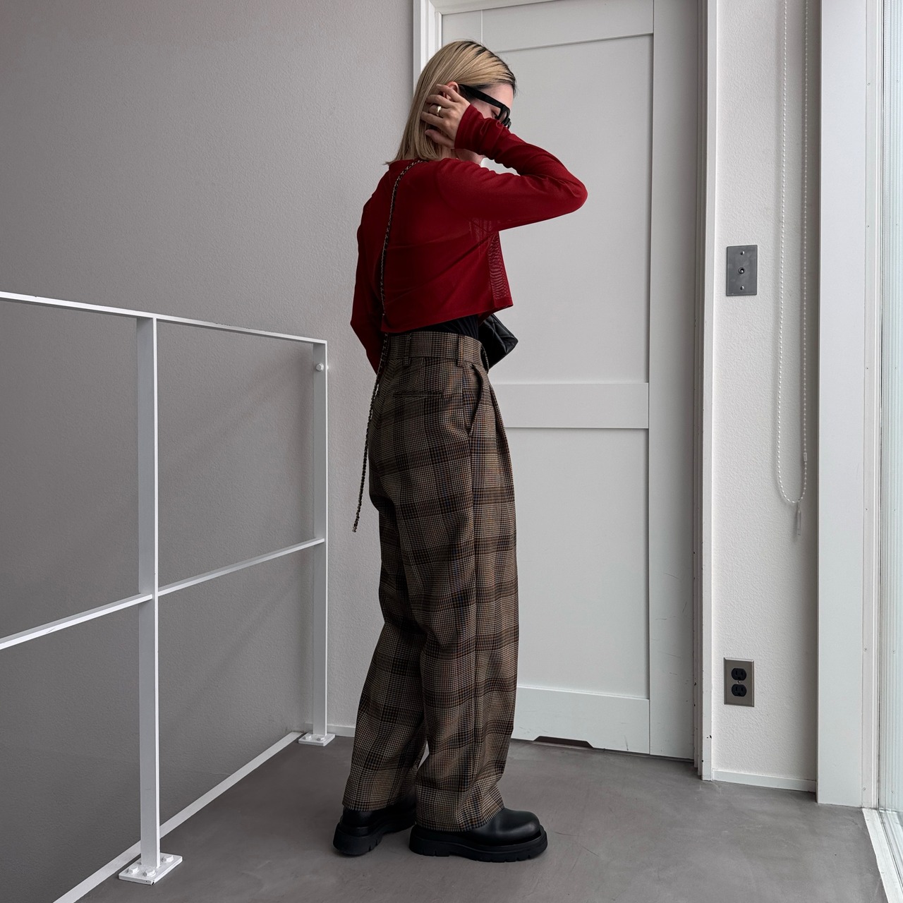 crew neck tulle sheer short tops/red