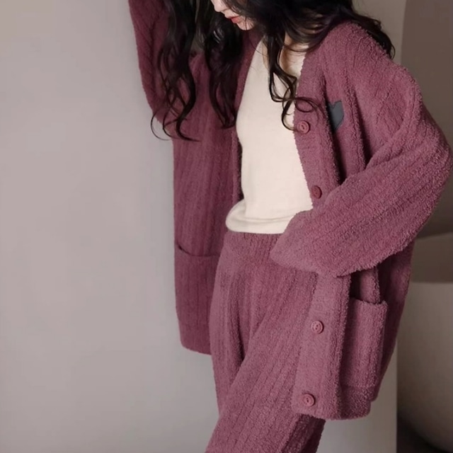 【M-XL】warm fleece cardigan style home pajamas p1067