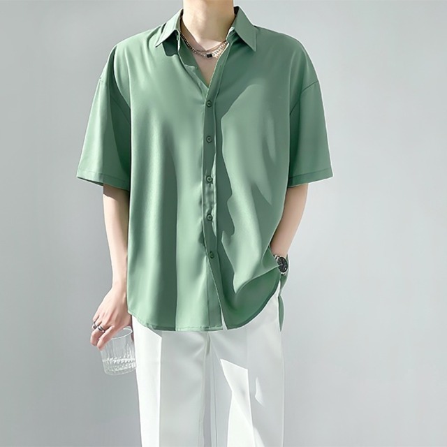 Half Sleeve Drape Ice Silk Shirt   c-168