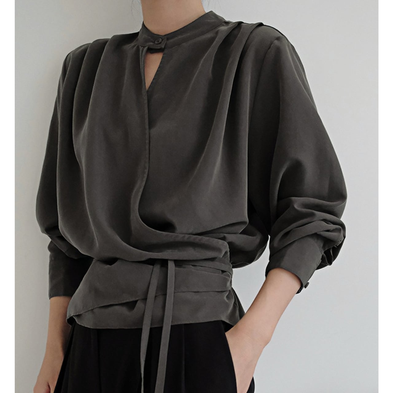 Band Color Long Sleeve Blouse L00392