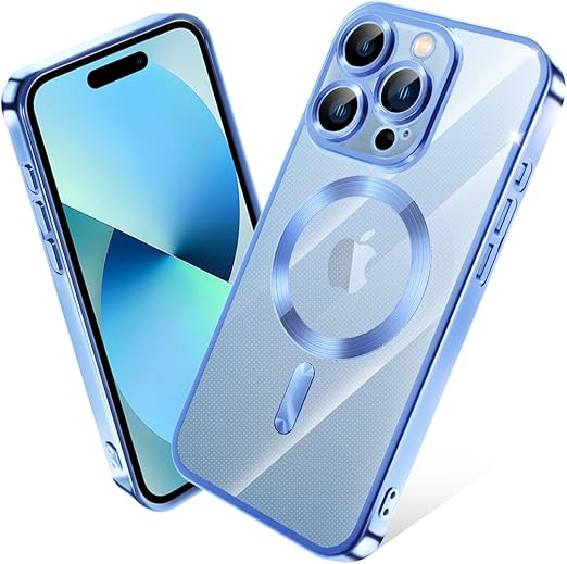 スマホケース ブルー iPhone 15 Pro 用 Magsafe iPhone 15 Pro ケース MagSafe対応 クリア メッキ加工