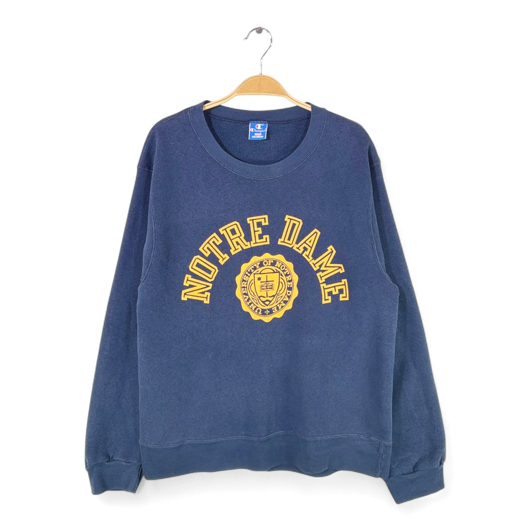 80s チャンピオン USA製 ヴィンテージスウェット ノートルダム アーチロゴ カレッジ 紺黄 ネイビー メンズL 古着 @CF0982
