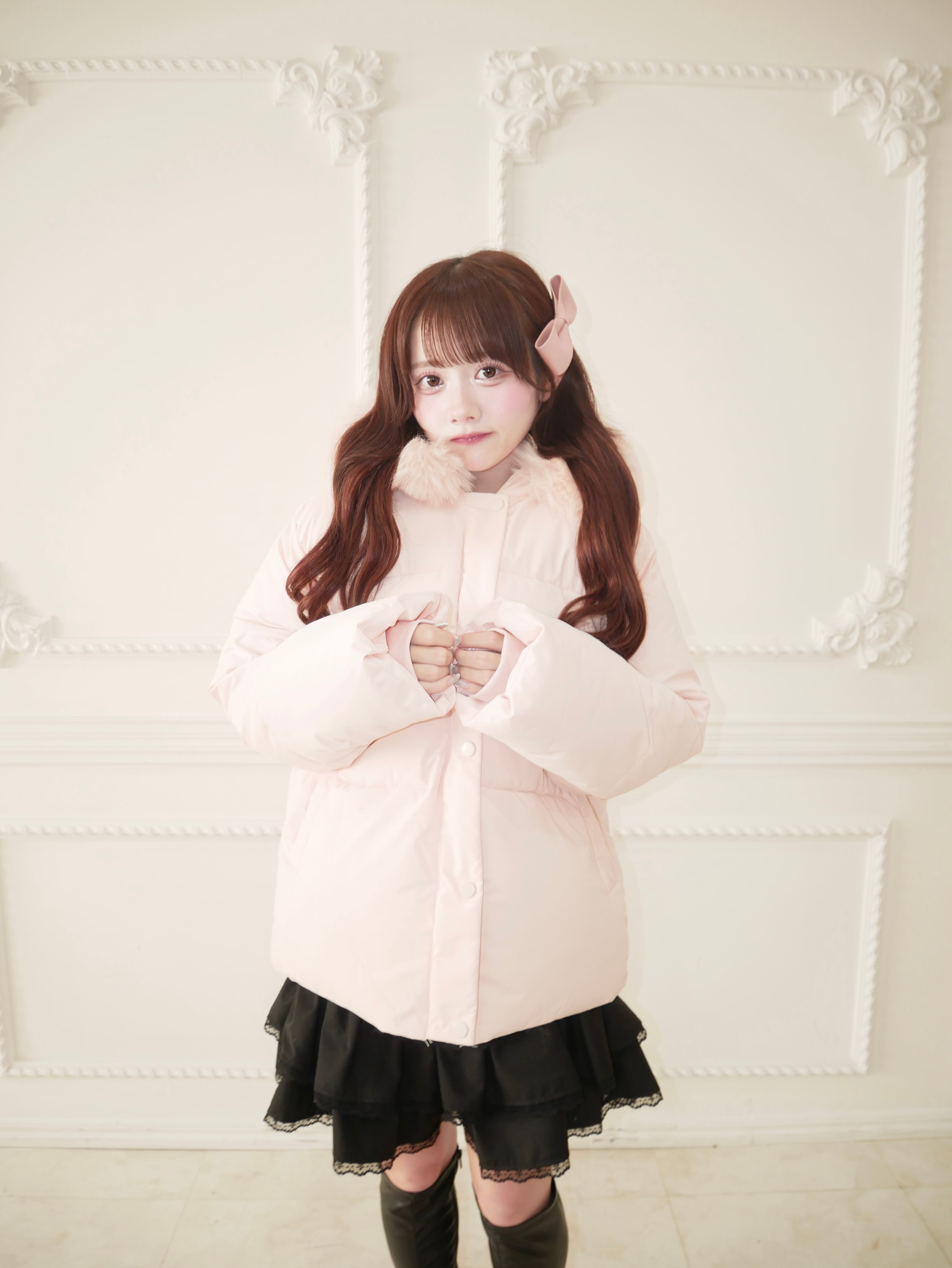 milky pink down jacket