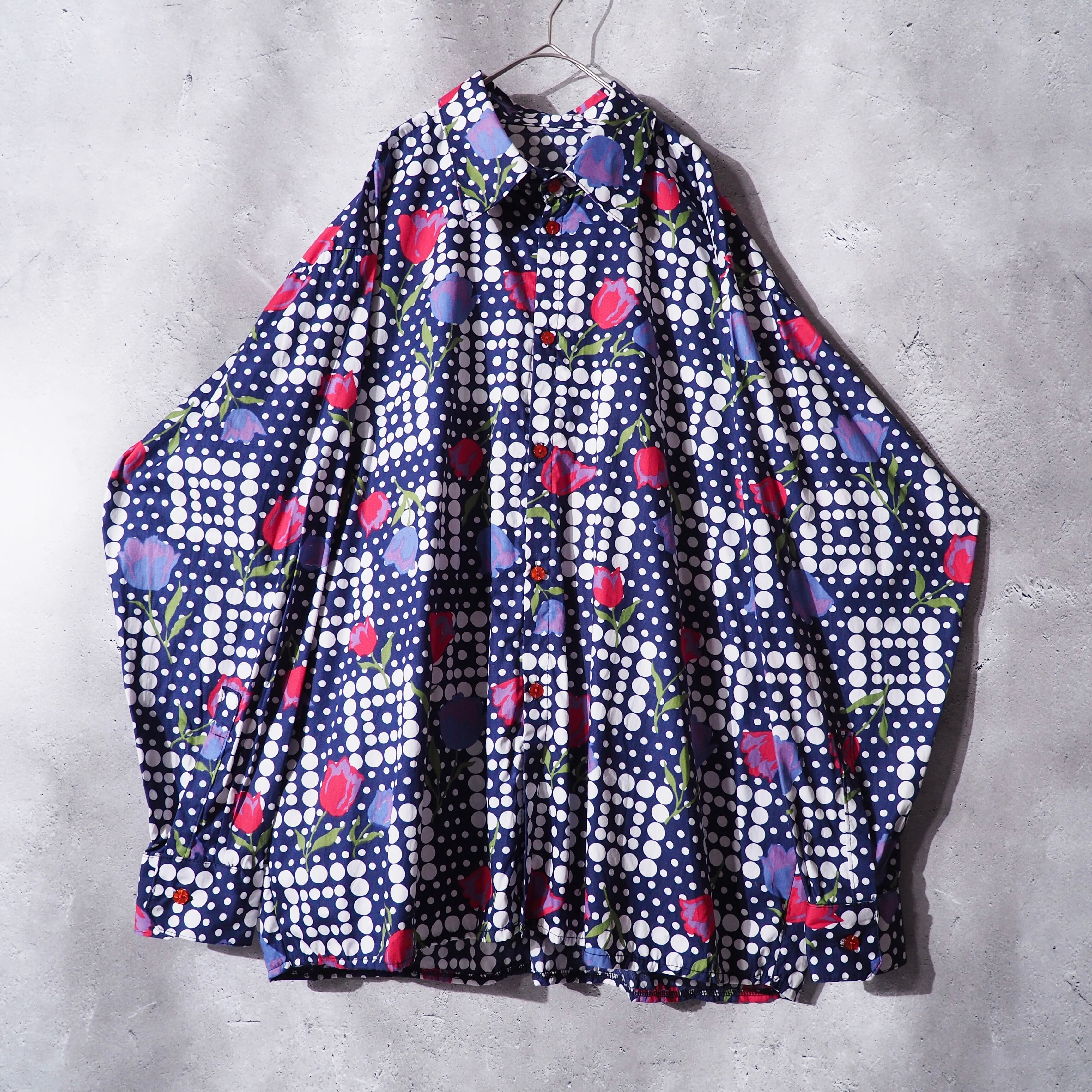 Bewitching flower × Dot pattern design vintage loose silhouette shirt