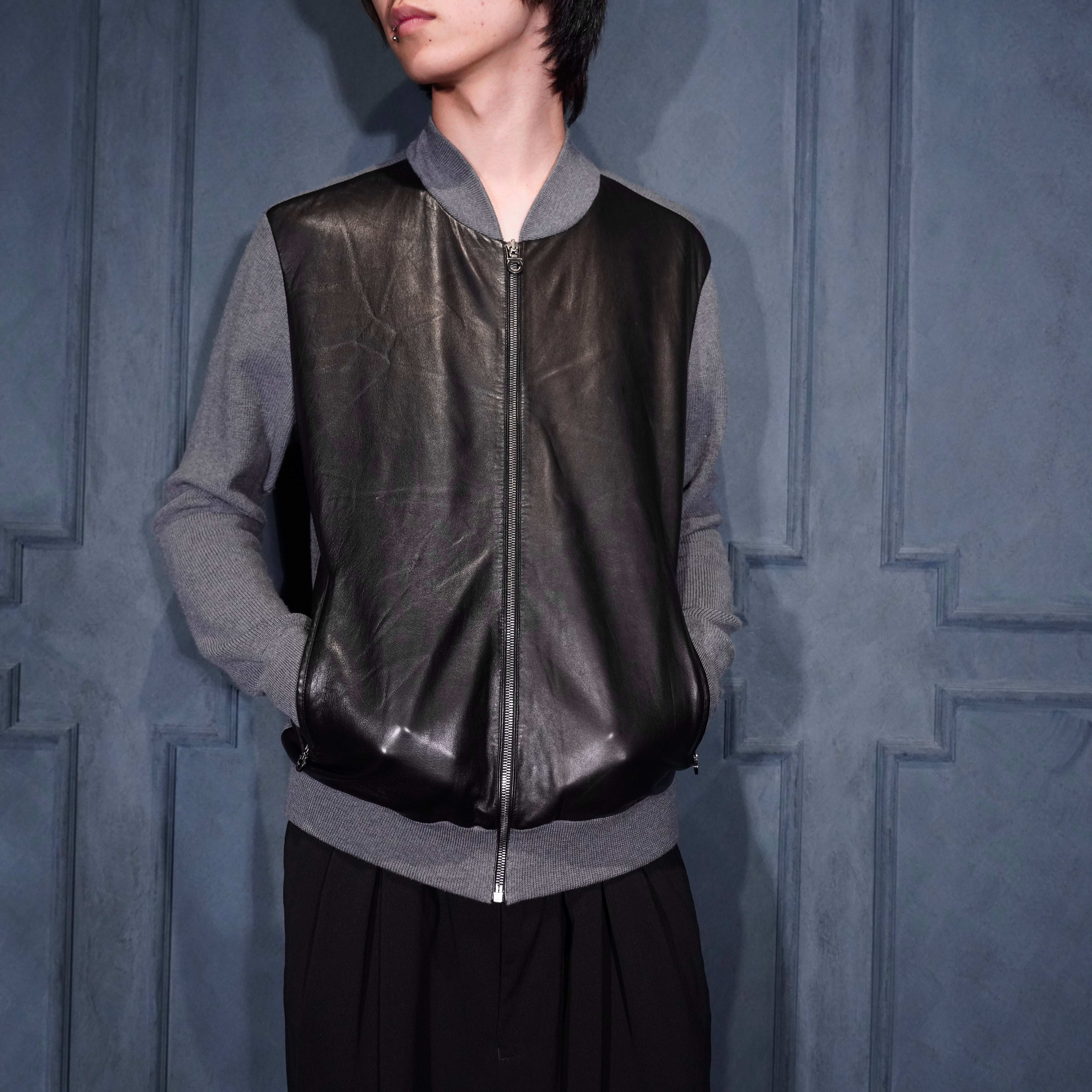 【イタリア製】Ferragamo ウール×レザー ニットブルゾン Salvatore Ferragamo LEATHER SWITCHED DRIVERS KNIT BLOUSON MADE IN