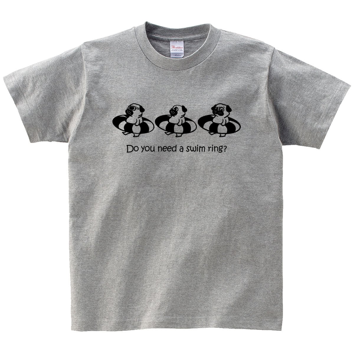 三つ子のパグ 海水浴 Tシャツ dog86 海 夏休み 犬 ブヒ ゆるい 手描きイラスト パグ 犬好き 犬服