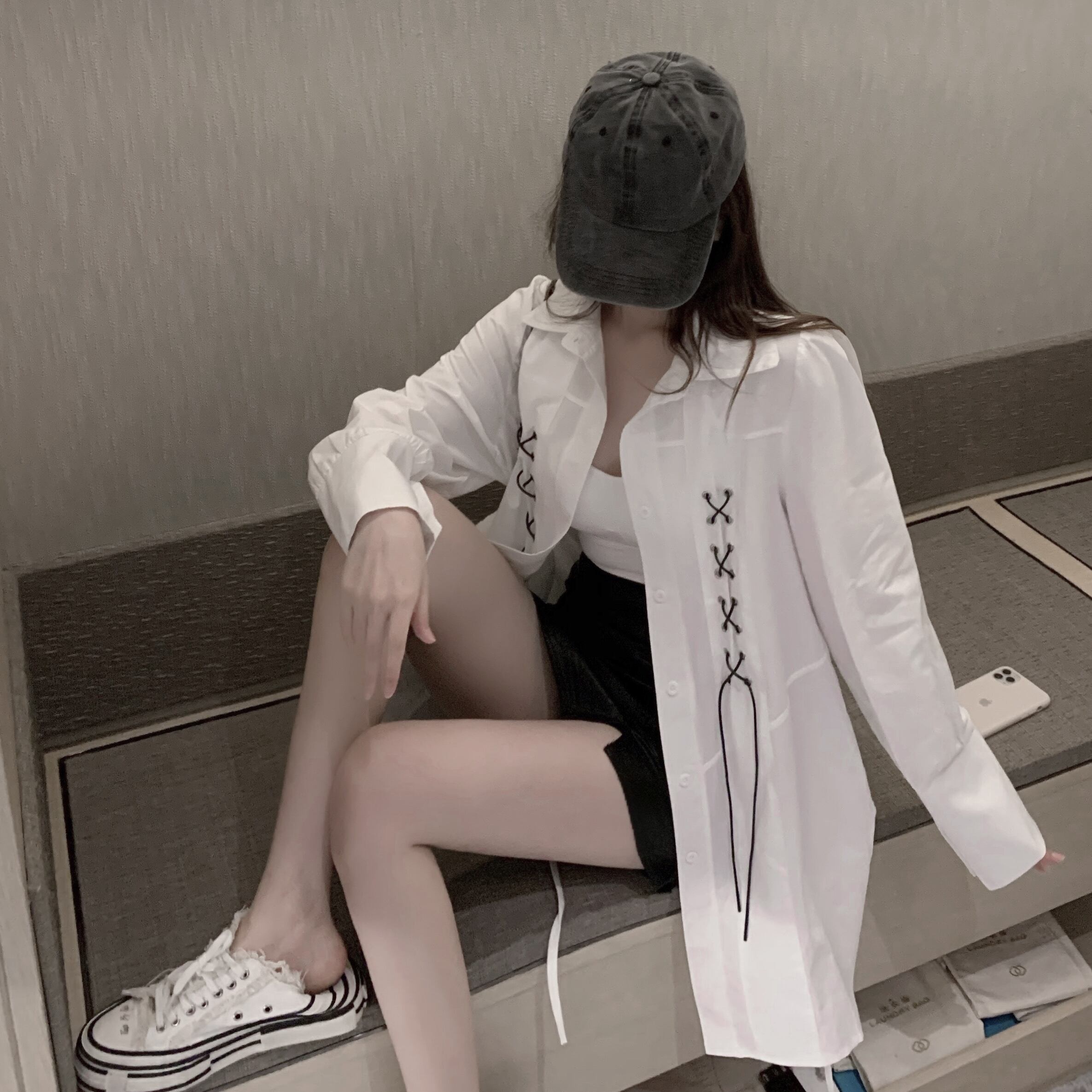 レースシャツ ジャケット スリムハイウェストウェストレザースカート ドラファッションホール80114500682