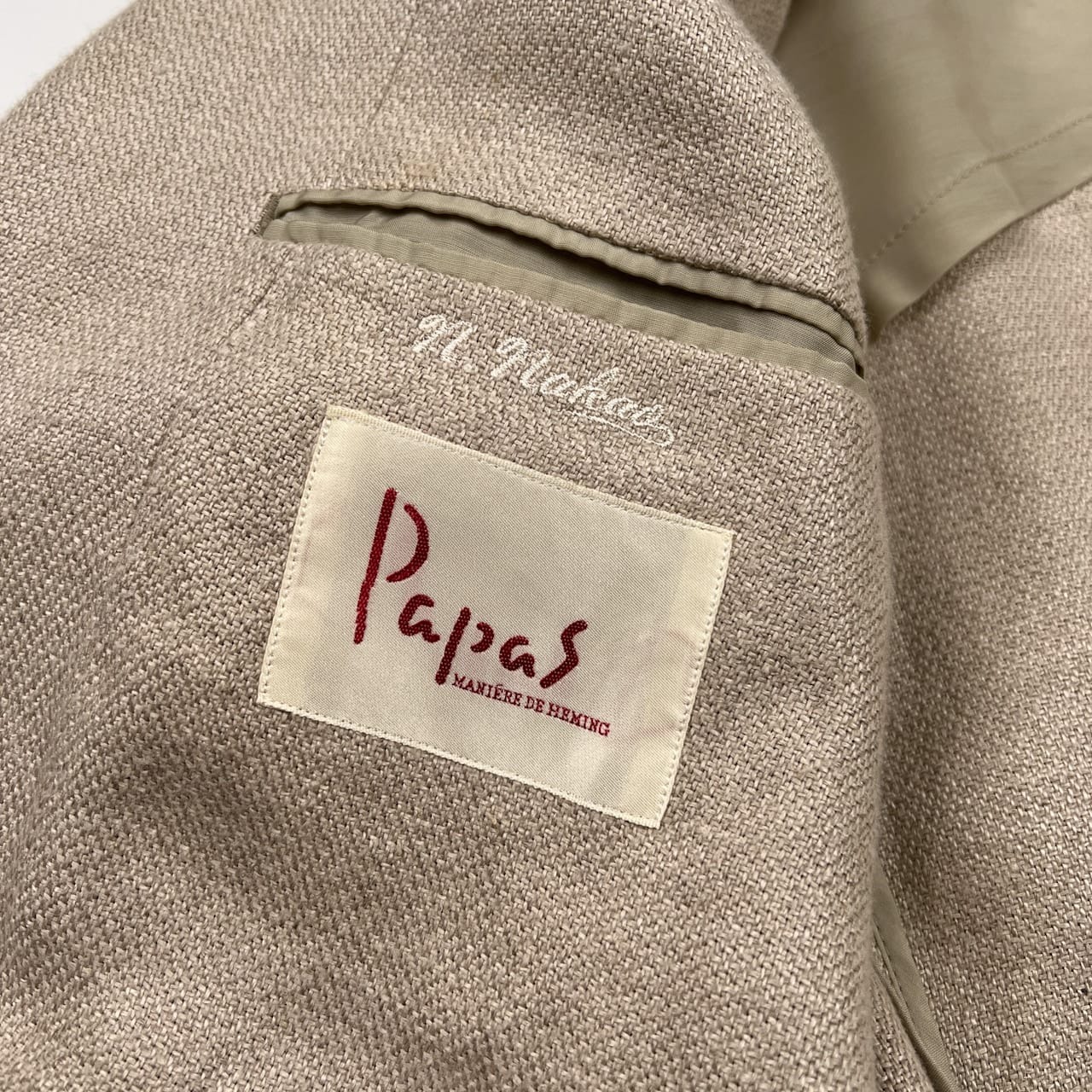 麻100% PAPAS パパス セットアップ リネン スーツ サイズ L /アイボリーベージュ系/メンズ/日本製