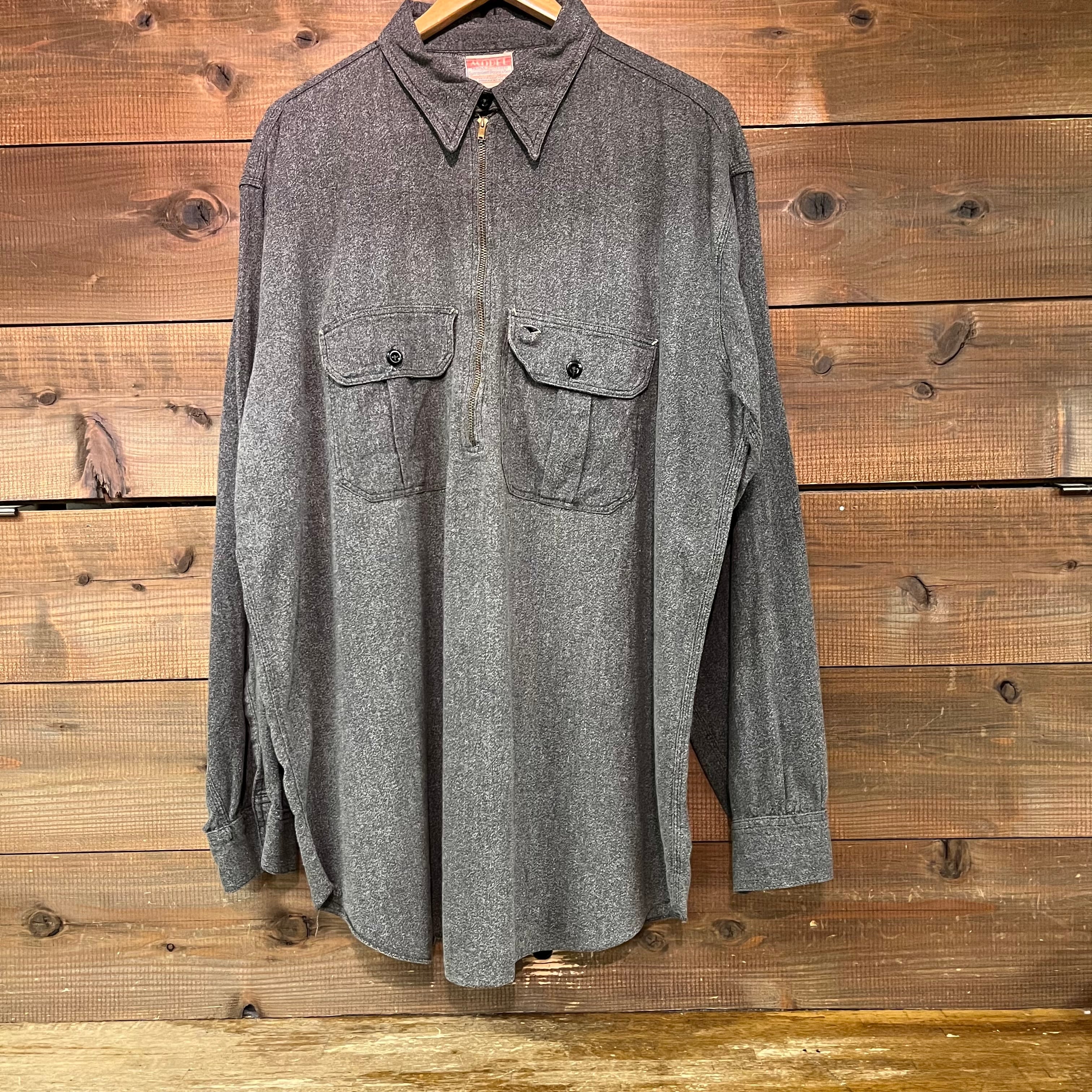 美品 40s MODEL ハーフジップ 黒 シャンブレー シャツ 17 チンスト-
