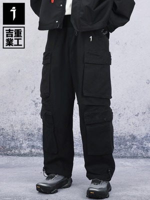 JIYEIND コットン ワイドストレート カーゴパンツ