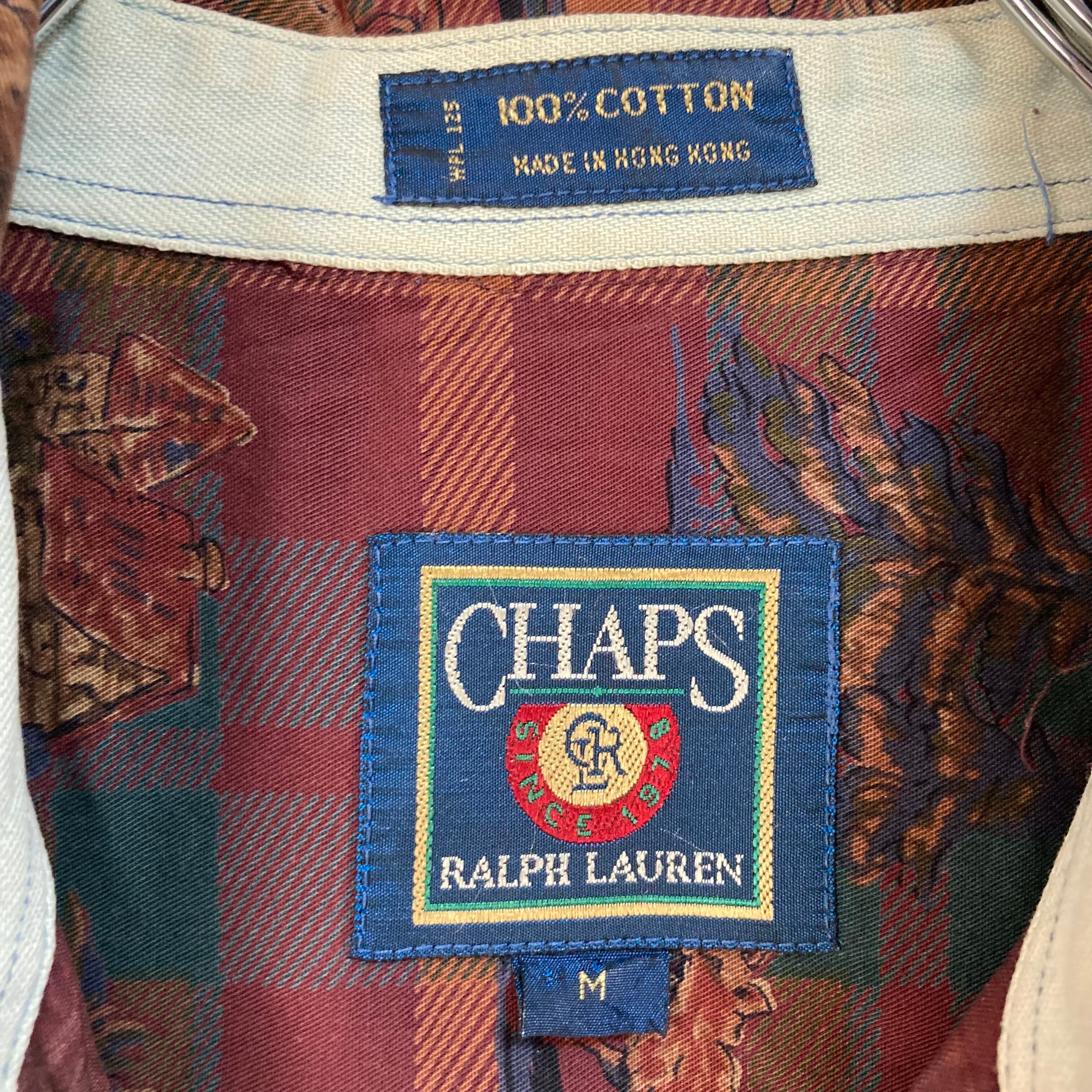 【CHAPS Ralph Lauren】L/S pattern BD Shirt L相当 80s チャップス ラルフローレン 総柄シャツ ボタンダウン  長袖 USA アメリカ 古着