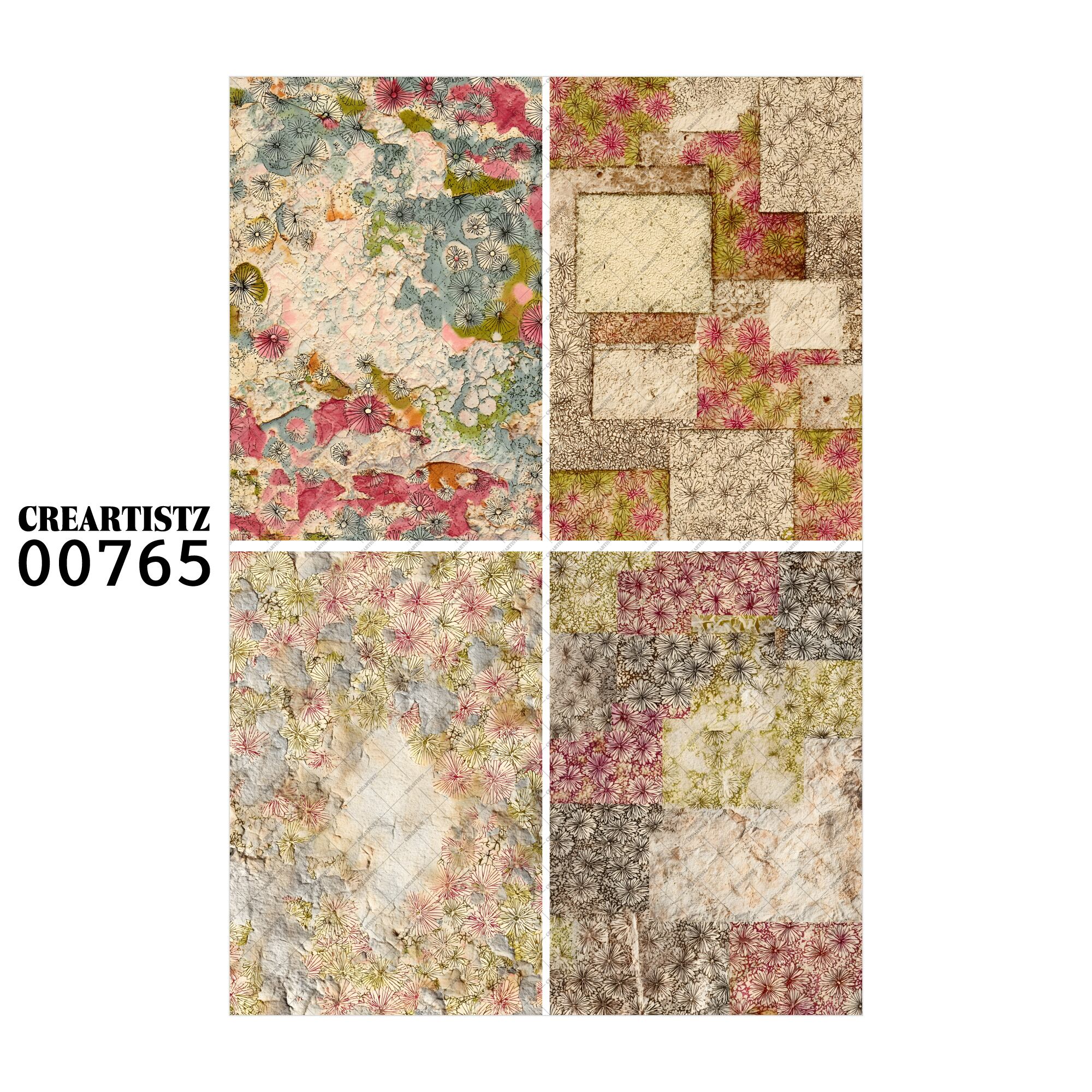 00765 背景 コラージュ素材 オリジナル 12枚セット (4種類×3枚) ペーパー/ステッカー CREARTISTZ